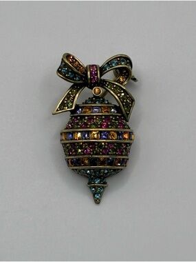 Heidi Daus Multicolor Crystal Holiday Ornament Brooch Pin
